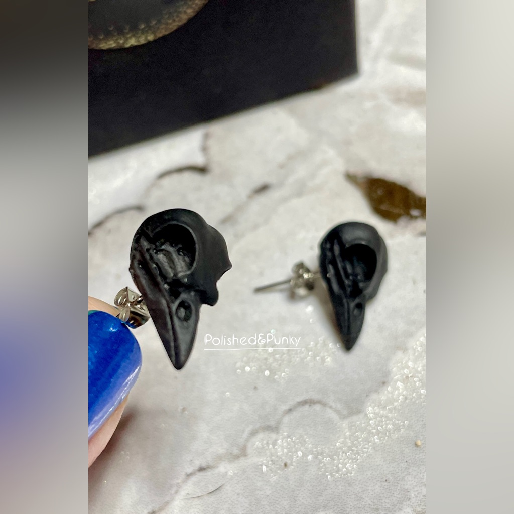 Black Bird Skull Earrings Stud Earrings Small Earrings Halloween Earrings Box